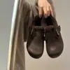 Novo Estilo Sapatos Peludos Estilo Birkenstock com Forro de Lã e Solado Macio, Design Aumentador de Altura de 3cm, Quentes para Outono e Inverno
