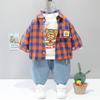 Traje de atuendo para niños Bebé Niños y Niñas Primavera y Otoño 1-4 Años Comercio Exterior Niños Camisa a Cuadros Denim Conjunto de Tres Piezas 2