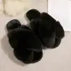 Chinelos de algodão planos com tiras cruzadas de pelúcia para mulheres plus size, para outono e inverno, chinelos peludos para interior