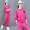 Conjunto de moda casual para primavera e outono, transfronteiriço, para mulheres: Conjunto de duas peças: moletom com estampa de letras e gola redonda + calça de moletom longa com cordão