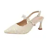 Sandalias de Tacón Alto para Mujer 2026 Zapatos Mary Jane de Punta Cerrada con Tacón Fino, Estilo Francés, Decoración Floral y de Perlas, Punta Fina, Talón Abierto, Adecuadas para Vestidos de Verano
