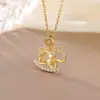 Yiluyin Plata de Ley S925 Chapada en Oro Citrino Aguamarina Caballo Mecedor Lindo Caballo del Zodiaco Colgante Conjunto de Cadena de Plata de Moda