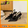 Zapatos de Salón Sexy Negros Elegantes de Puntiagudos con Pedrería Espalda Descubierta Individuales Nuevos Primavera/Verano 2026 Tacones Altos con Lazo para Mujer