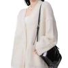 Cardigan Feminino Casual Preguiçoso de Pelúcia Cor Lisa Outwear Outono e Inverno Novo Solto Veludo Imitação de Visão Cardigan de Comprimento Médio