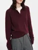 Suéter Pulóver Gris con Cuello Polo para Mujer, Corte Holgado para Otoño e Invierno, Top Base para Vestir por Capas