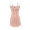 Vestido Sexy de Tirantes Finos Puro Deseo para Mujer Verano Nuevo de un Hombro con Cordones Cintura Ceñida Ajustado al Cuerpo Falda Corta Bodycon Petite