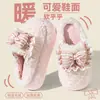 Pantuflas de Algodón Peluche con Lazo para Niñas, Pantuflas Gruesas de Felpa Cálidas Antideslizantes de Punta Cerrada con Piel para Mujer, Otoño Invierno
