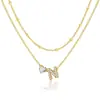 Amazon Diseño de Nicho Sentido Acero Inoxidable 26 Letras Incrustaciones de Diamante Amor Collar en Capas Letra Inicial Cadena Doble Clavícula