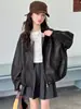 Chaqueta de Cuero para Niñas 2026 Otoño Nuevo Estilo, Chaqueta de Retazos a Cuadros para Niños Mayores, Cárdigan de Cuello Redondo Estilo Coreano