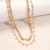 Colar de Aço Inoxidável Banhado a Ouro Real 18K Moeda do Sol Camada Dupla Moda de Nicho Estilosa Europeia e Americana Colar de Alta Qualidade