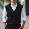 2026 Nuevo en Stock Chaleco Suéter sin Mangas para Hombre Transfronterizo, Chaleco de Punto Pulóver Casual de Color Sólido con Cuello en V