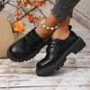 Comercio Exterior Transfronterizo Talla Grande 35-43 Mocasines Negros para Mujer, Zapatos de Cuero con Cordones de Nicho de Suela Gruesa, Zapatos Individuales Retro para Mujer