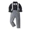 Traje de Camisa Negra de Manga Larga y Pantalón con Tirantes Transfronterizo para Primavera y Otoño, Disfraz de Fiesta de Caballero para Niños