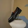 Mocasines de Piel de Becerro de Primera Capa para Mujer, Estilo Nuevo Otoño e Invierno, Piel Genuina por Dentro y por Fuera, Punta Redonda, Tacón Medio Grueso, Zapatos Planos Bajos para Mujer