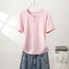 Camiseta versátil de verão, estilo minimalista, nova, com botões, gola redonda, manga curta, cor sólida, para mulheres, top base casual slim fit