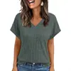 Verano 2026 Nuevo Estilo Europeo y Americano Amazon Transfronterizo Tallas Grandes Moda Femenina Casual Color Sólido Cepillado Cuello en V Manga Corta Camiseta