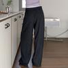 Pantalones Rectos Casuales Simples de Combinar con Todo para Mujer con Correa Rayada, Puntadas de Color Contrastante, Diseño de Cintura con Sentido