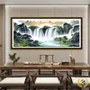 Pintura de Paisaje para Sala de Estar Punto de Cruz Amanecer Versión de Riqueza Oficina Promotor de Riqueza Flujo de Riqueza Montaña y Agua Bordado