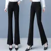 Pantalones acampanados de cintura alta para mujer para primavera y otoño, corte holgado, talla grande, pantalones largos negros, pantalones casuales de pierna ancha para negocios
