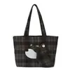Bolsa de Tela con Dibujo de Cachorro Coreano para Mujer 2025 Nuevo Bolso de Mano de Gamuza a Cuadros Gran Capacidad Estilo Perezoso Bolso de Hombro