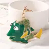 Llavero de pez de dibujos animados con pedrería, colgante de pez de metal con incrustaciones de diamantes que gotean aceite, linda decoración para bolso, pequeño regalo creativo