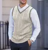Colete de malha masculino europeu e americano transfronteiriço, roupa masculina sem mangas plus size, estilo de comércio exterior, camisa base masculina de malha com decote V