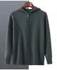 Nuevo Suéter de Lana Gruesa con Capucha y Cremallera para Hombre Otoño e Invierno Cárdigan Suéter Casual de Punto de Lana Pura