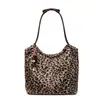 Bolsa de Hombro Grande de Lona con Estampado de Leopardo Retro Japonés Coreano de Alta Gama para Mujer Otoño Nueva Colección Tote de Mano