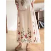 Falda de Estilo Étnico Chino Nuevo para Primavera y Verano con Bordado Pesado Elástica de Color Sólido Estilo Nacional por Encima de la Rodilla Versátil de Longitud Media para Mujer