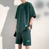 Traje deportivo casual para hombre, conjunto de dos piezas con shorts de manga corta y textura, moda de verano holgada estilo Hong Kong para hombre
