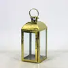 Lanterna estilo europeu Castiçal de aço inoxidável Lanterna de vidro dourado Lâmpada à prova de vento para velas Ornamento de lâmpada de ghee para exterior Decorações