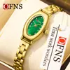 Reloj de Mujer Ofns Más Vendido de Alto Valor, Elegante Reloj de Cuarzo Ovalado Retro para Mujer con Esfera de Nácar, Pequeño Reloj Verde Impermeable