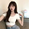 Playera para Mujer, Tendencia de Verano, Corte Slim, Estilo Corto, Descubriendo el Abdomen, Estilo Puro y Sexy, Dulce y Picante, Top Estudiantil Slim de Manga Corta, Modelo Nuevo 2026