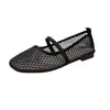 Zapatos Mary Jane transfronterizos de estilo dulce y femenino para mujer con diseño de malla y correa elástica, zapatos de una sola pieza ribeteados de malla