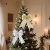 Decoração de Festa de Natal Tema Laço Pingente Dourado e Prateado Rede Dupla Camada Laço Adereços de Decoração para Árvore de Natal