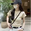 Camiseta de Algodón Puro Estilo Americano Chica Picante Raglán Cuello Redondo Color Sólido para Mujer, Verano Casual Ajuste Delgado Versátil Manga Corta