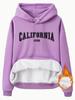 Suéter feminino transfronteiriço CALIFÓRNIA Impressão Comércio Exterior Moda Casual Suéter Feminino Forrado de lã Manga Longa Com Capuz Camisa