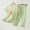 Pijama Nuevo para Niñas 2025, Verano Cartoon Clase A Ropa de Casa, Conjunto de Manga Corta, Traje Delgado de Aire Acondicionado para Niños, Transpirable