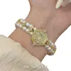 Pulsera de Gatito Brillante de Buena Suerte para Año Nuevo de Doble Capa con Perlas, Diseño de Nicho Moderno, Personalidad Retro, Accesorio Versátil para la Mano