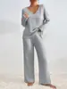2026 Conjunto de Dos Piezas para Mujer, Moda Casual, Top de Manga Larga Acanalado y Pantalones, Sitio Independiente Europeo y Americano de Amazon Transfronterizo