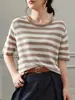Diseño Clásico a Rayas con Efecto Adelgazante, Hecho de Tela de Lino Transpirable y Seca, Versátil y Elegante para Primavera y Verano, Top Casual para Mujer