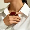 Anillo de Resina con Imitación de Piedra Preciosa Personalidad Exagerada Transfronterizo Europeo y Americano Anillo de Dedo de Metal Geométrico Ovalado de Banda Ancha Moda ins