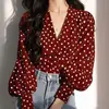 Design Novo 2026: Elegante Camisa de Manga Longa para o Ano Novo com Bolinhas, Blusa Estilo Francês
