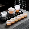 Tetera de Porcelana Jade Vidrio Juego de Té Kung Fu Accesorios Tazón de Cubierta Juego de Té de Gama Alta Juego Completo Regalo para Hogar Oficina Venta al por Mayor
