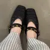 Mules de Piel de Vaca Estilo Retro Francés 2026 Tacón Oculto Puntera Cerrada para Mujer, Zapatillas Versátiles de Primavera con Tejido Hueco