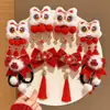 Horquilla de Borla Roja de Danza del León de Año Nuevo para Niñas y Niños, Accesorio Hanfu de Estilo Chino Tradicional, Adorno para el Cabello de Año Nuevo Estilo Chino