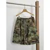 Shorts Cargo Camuflajeados Casuales Lavados Vintage de Cordón Estilo Ro de Calle Europea y Americana con Bolsillos Múltiples y Bolsillo Tipo Acordeón
