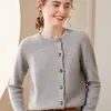 Novo Cardigan de Malha Cashmere Outono Inverno Gola Redonda Cor Sólida Cruzado de Botão Único Peça Externa Feminina Suéter Grosso Solto Slim