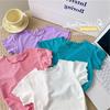 Camiseta de verano de manga corta para niña, estilo occidental, personalizada, de marca de moda, estilo coreano, color caramelo, con borde de oreja de madera, seda helada, media manga