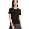 Camiseta redonda de estilo francés para mujer, primavera/verano, hecha de lana de lyocell, fresca al tacto, manga corta, hombro normal, escote de puntada múltiple a la moda